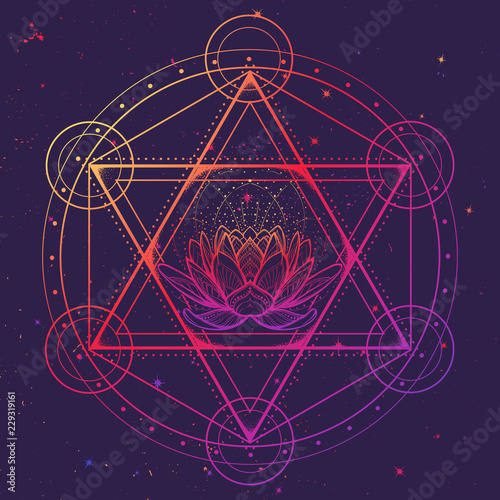 Hexagram with a lotus encompassed with a circle Tableau sur Toile