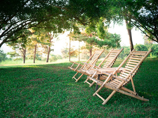 bamboo  chairs in the garden