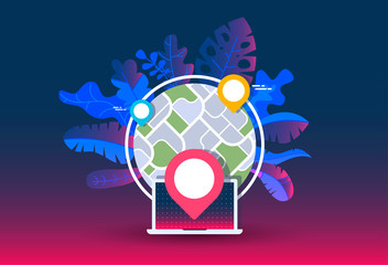Poster - gps navigator mock up with map on gradient background. city map with marker pin. abstract district c