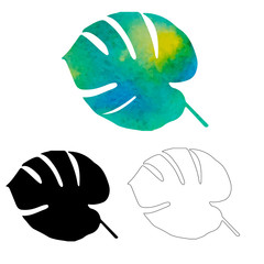 Wall Mural - green watercolor silhouette of palm leaf, set, vector, on white background