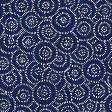 Indigo Hand-Drawn Japanese Dyed Textile Vector Seamless Pattern. Traditional Katazome Katagami Abstract Circles Flowers
