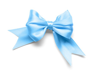 beautiful bow made from blue ribbon on white background