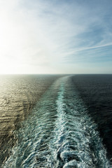 sea and sky,the trail of water left by the ship