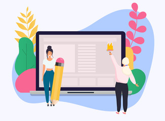 Poster - conceptual web seo illustration. landing page for stylish website. teamwork project.