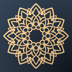 Wall Mural - Laser cutting mandala. Golden floral pattern. Oriental silhouette ornament. Vector coaster design.