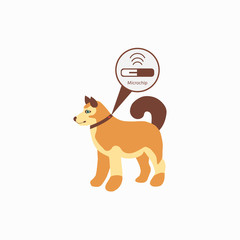 Pet services - microchipping. Icon dogs with microchip pill inside the body and information about owner tagged with a microchip implant. Vector illustration.