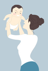 Sticker - Girl Mom Baby Hold Up Illustration