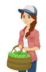 Poster - Teen Girl Harvest Greens Basket Illustration