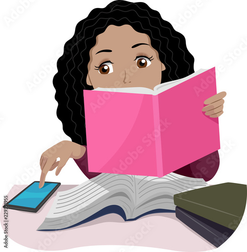 Teen Girl Study Distraction Illustration