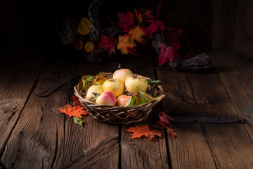 fresh and tasty organic apples in a basket