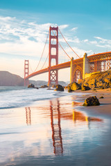 Wall Mural - Golden Gate Bridge at sunset, San Francisco, California, USA
