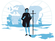 Christopher Columbus Discovers America, Vector Illustration