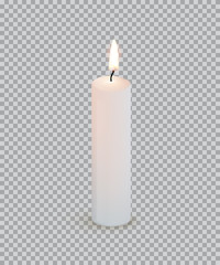 White burning candle isolated on transparent background. Vector design element.