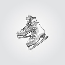 Hand Drawn Skates Sketch Symbol Isolated On White Background. Vector Of Winter Elements In Trendy Style