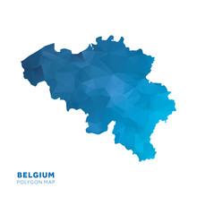 Map Of Belgium. Blue Geometric Polygon Map.
