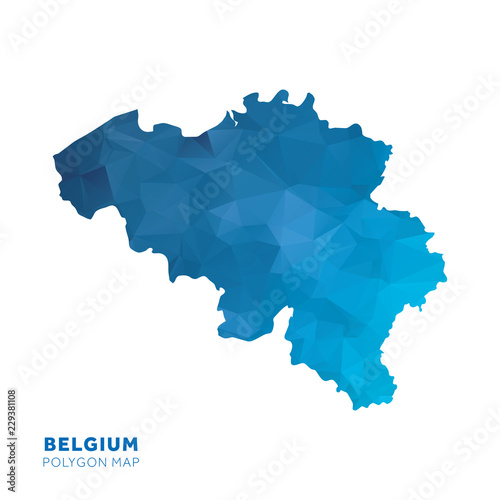 Fotografía Map of Belgium. Blue geometric polygon map.