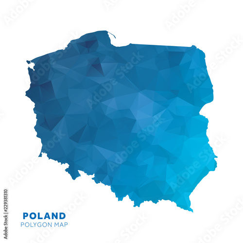 Fototapeta na szkło Mapa polski Mapa niebieski geometryczne wielokątów.