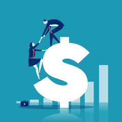 Wall Mural - Helping Hand. Businessman helps to climb. Concept business vector  illustration.
