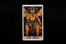 An Individual Major Arcana Tarot Card Isolated On Black Background. The Devil.