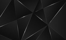 Black Premium Background With Luxury Dark Polygonal Pattern And Silver Triangle Lines.