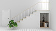 Mock up white empty room with staircase and decoration,modern zen style. 3D rendering