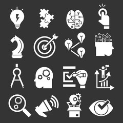 Poster - Solution icon set. Simple set of solution vector icons for web design on gray background