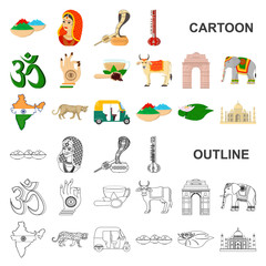 Wall Mural - Country India cartoon icons in set collection for design.India and landmark vector symbol stock web illustration.