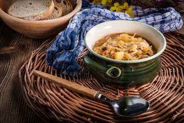 Canvas Print - Traditional russian sour cabbage soup.