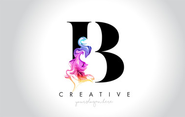 Wall Mural - b vibrant creative leter logo design with colorful smoke ink flowing vector.