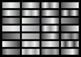 silver metal gradient set. vector metallic texture. big collection of silver metallic gradients on b