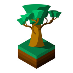 Wall Mural - Abstract tree on green grass. Isometric view. Vector illustration on white background