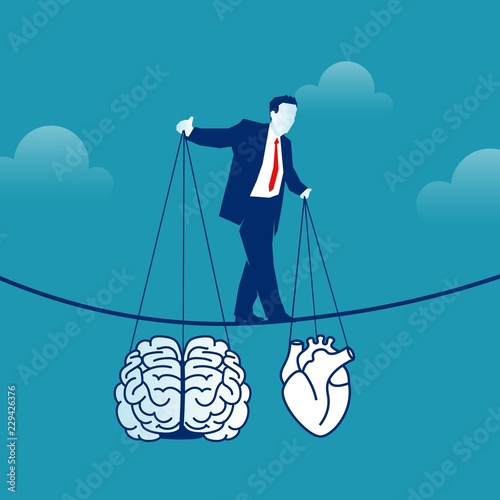 Cuadros en Lienzo Man balancing on a rope holding brain and heart in hands