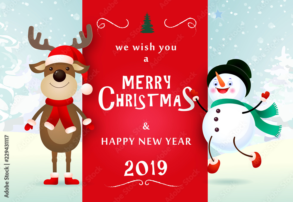 Merry Christmas and Happy New Year creative red greeting card design ...