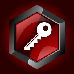 Poster - Key hexagon dark red vector icon
