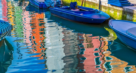 Canvas Print - Blue Boats in Burano Canal