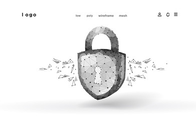 lock.polygonal wireframe mesh.cyber security concept, protection. shield on digital data background.