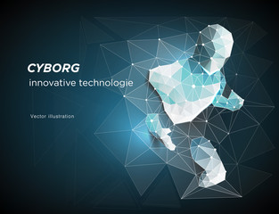 Canvas Print - Cyborg. Robot. A man who has rushed out of the net, Network connection turned into. Symbolizing the meaning of artificial intelligence and big data. vector illustration