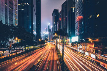 Street traffic in Hong Kong at night