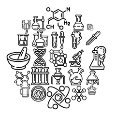 Poster - Chemistry icon set. Outline set of chemistry vector icons for web design isolated on white background