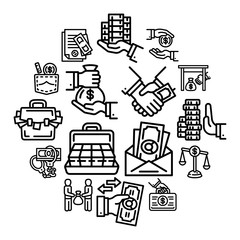 Poster - Bribery icon set. Outline set of bribery vector icons for web design isolated on white background