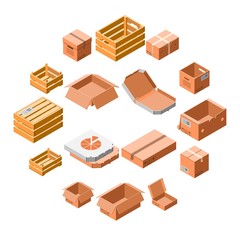 Poster - Packing box icon set. Isometric 3d set of packing box vector icons for web design isolated on white background