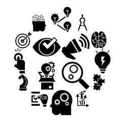 Poster - Solution icon set. Simple set of solution vector icons for web design on white background