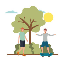 Wall Mural - Men practicing sports in landscapes avatar character