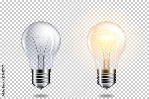 Transparent realistic light bulb, isolated. Tableau sur Toile