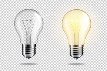 transparent realistic light bulb, isolated.