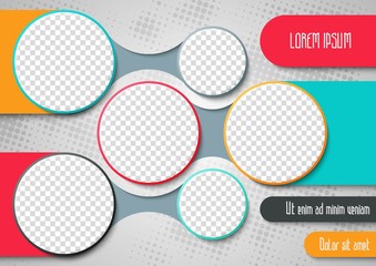 Wall Mural - Template for photo collage or infographic in modern style. Frames for clipping masks is in the vector file. Template for a photo album with circle shapes frames
