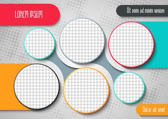 Wall Mural - Template for photo collage or infographic in modern style. Frames for clipping masks is in the vector file. Template for a photo album with circle shapes frames