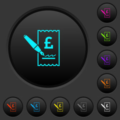 Poster - Signing Pound cheque dark push buttons with color icons