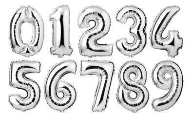 silver numbers balloons isolated on white background