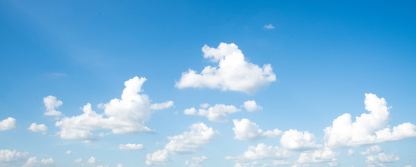Wall Mural - panorama of clear blue sky with white cloud background. clearing day and good weather in the morning